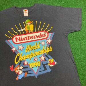 Vintage Nintendo World Championships 1990 Shirt Mens L Blue 2002 Mario Link Y2K
